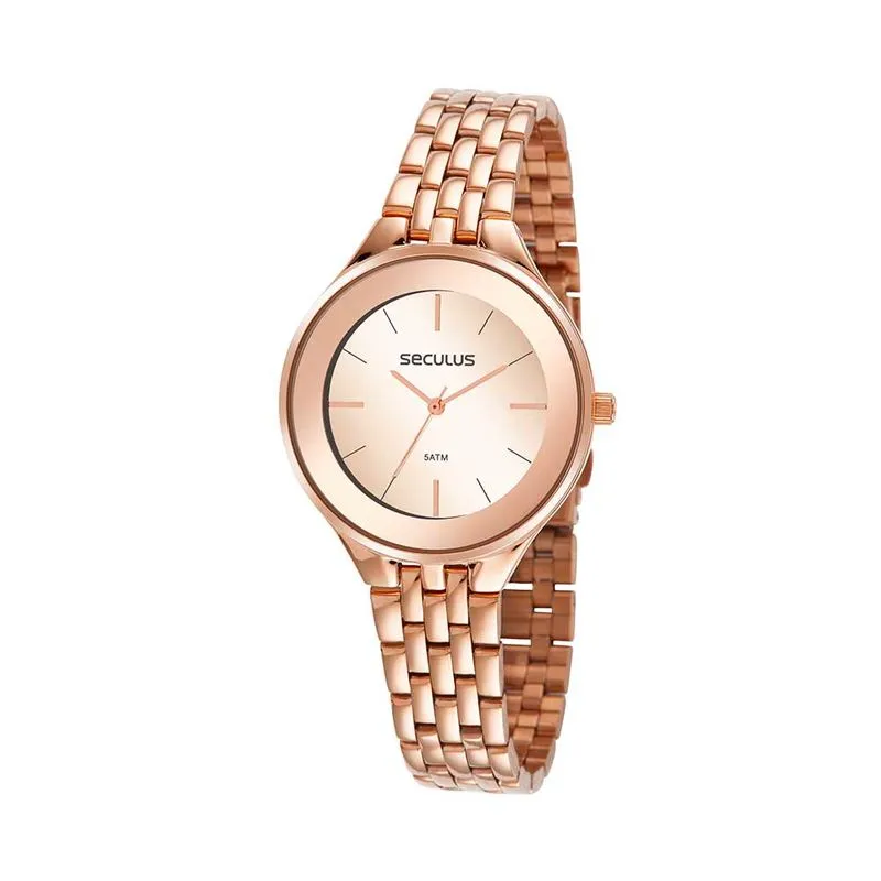 Relógio Feminino Aro Espelhado Aço Rosé