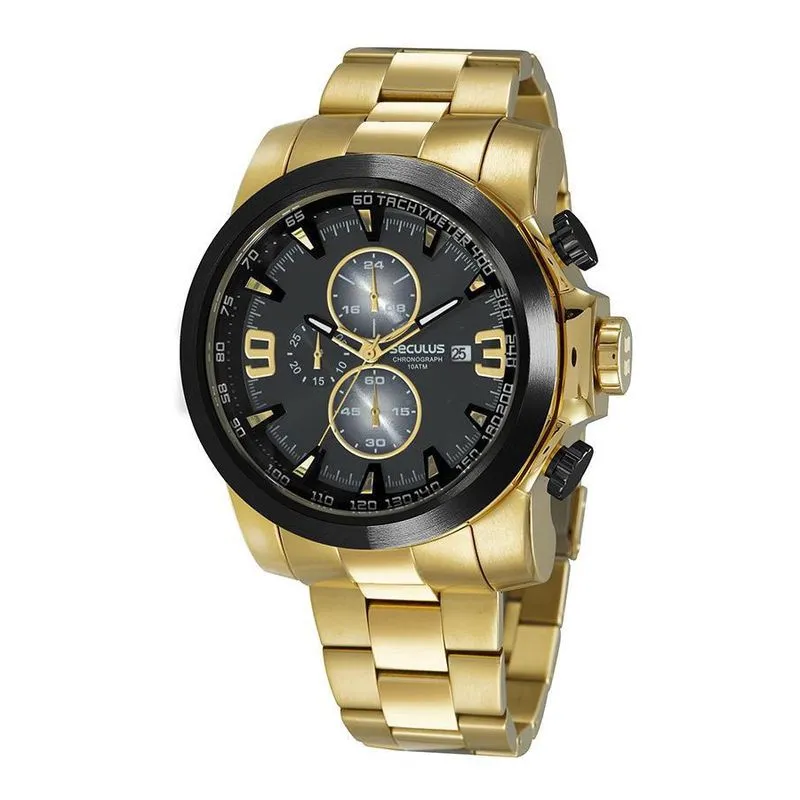 Relogio Seculus Dourado Masculino Cronografo 44024Gpsvha3