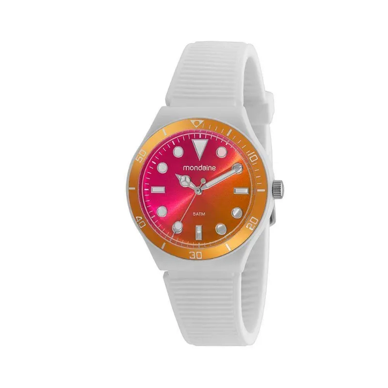Relógio Esportivo Silicone Branco Mondaine com Cristal Mineral