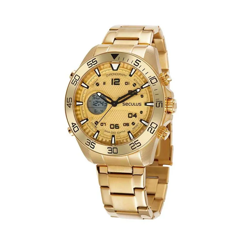 Relógio Masculino Esportivo Anadigi Aço Dourado
