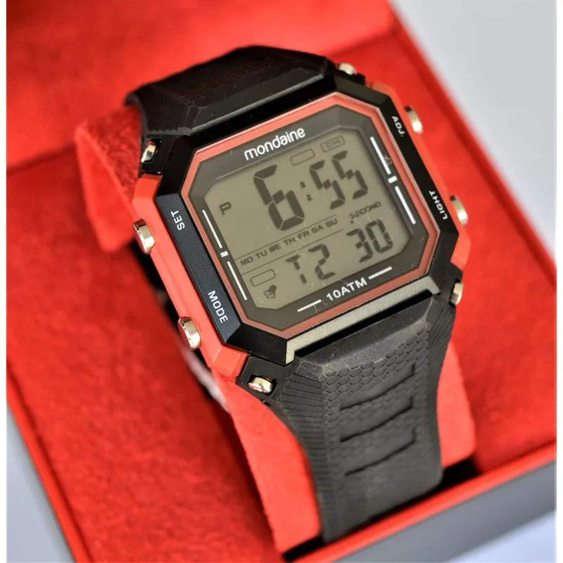 Relogio mondaine masculino digital preto silicone 10 atm 111036GOMVNP3