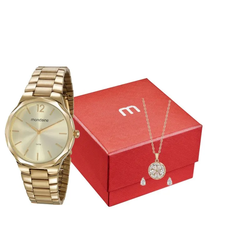 Kit Relógio Feminino Casual Dourado Com Semijoias