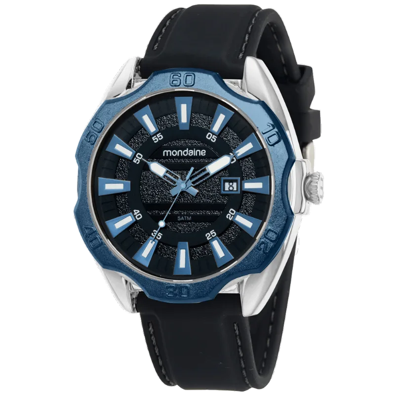 Relógio Masculino Catraca Azul Silicone Preto
