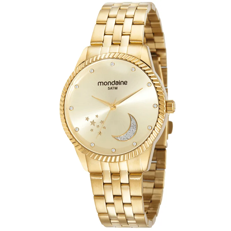 Relógio Feminino Lua Glitter Dourado