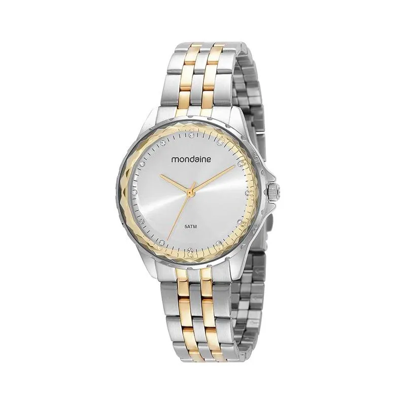 Relógio Feminino Cristais Vidro Facetado Bicolor