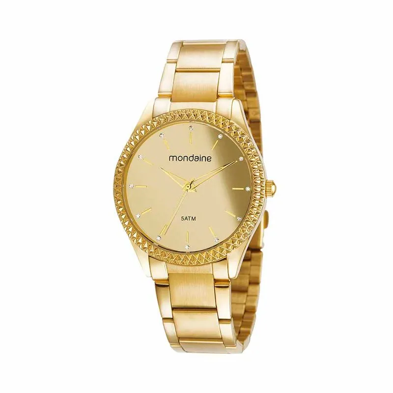Relógio Feminino Espelhado Cristais Dourado