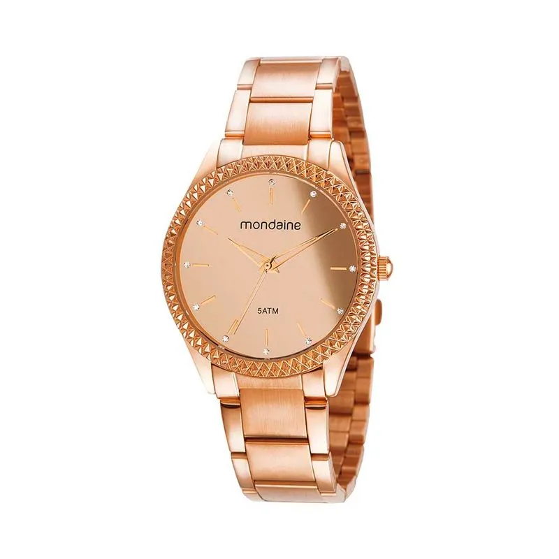 Relógio Feminino Espelhado Cristais Rosé
