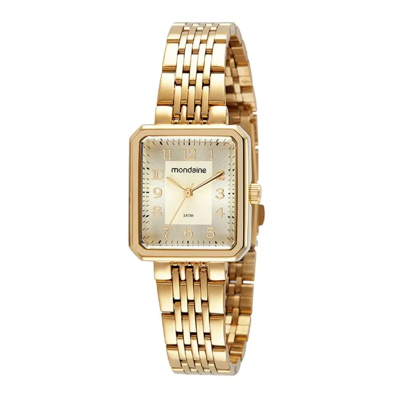 Relógio Feminino Quadrado Casual Dourado