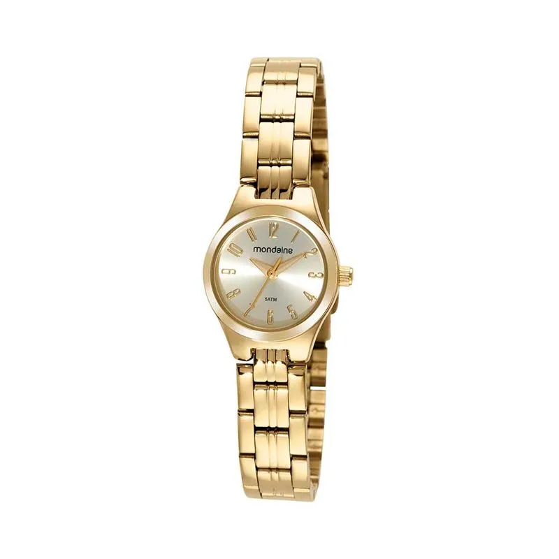 Relógio Feminino Clássico Visor Metálico Dourado