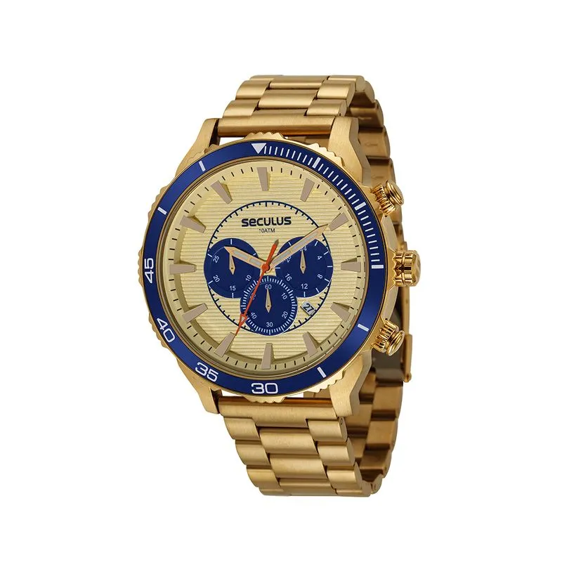 Relógio Masculino Cronógrafo Aço Dourado