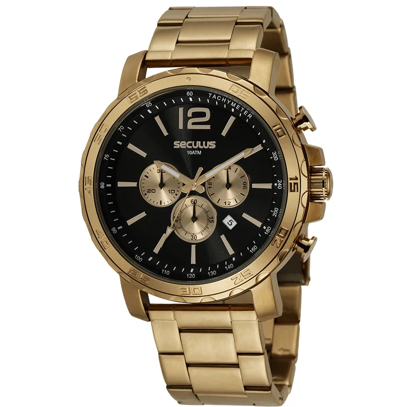 Relógio Masculino Cronógrafo Casual Aço Dourado