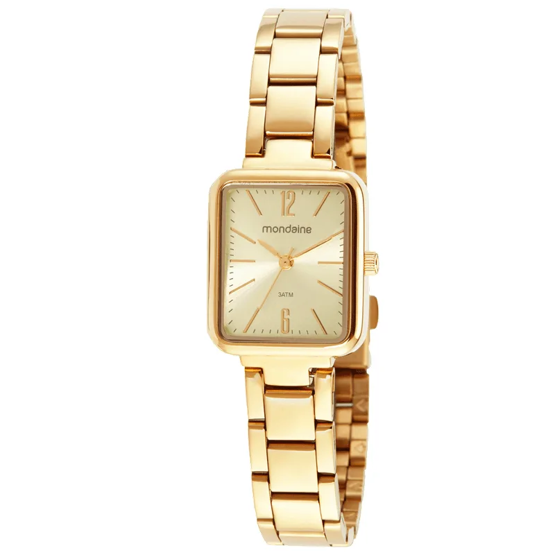 Relógio Feminino Quadrado Casual Dourado