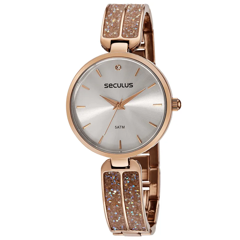 Relógio Feminino Clássico com Pedras Rose Gold