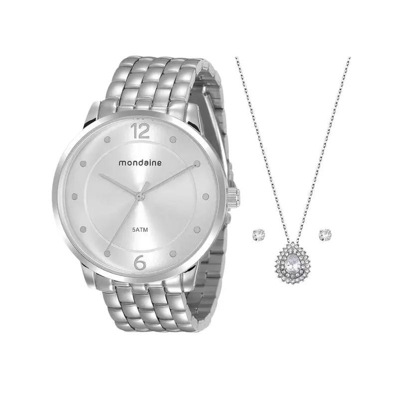 Kit Relógio Mondaine Prata Feminino 76759L0MVNE1K1