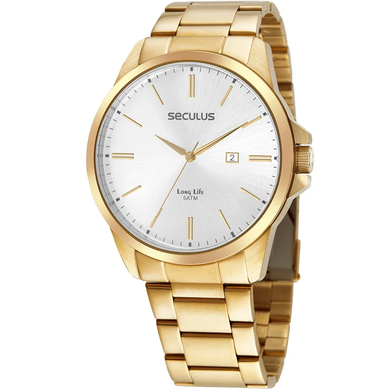Relógio Masculino Aço Clássico Dourado