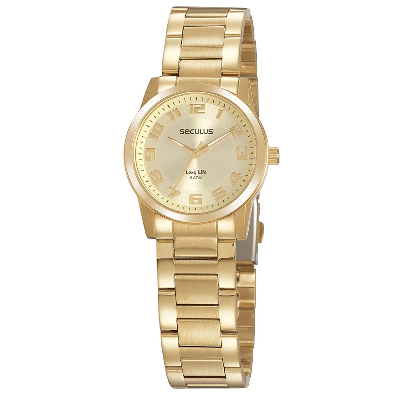 Relógio Analógico Feminino Dourado Pulseira Fina Caixa 33mm 20954LPSVDA2K3