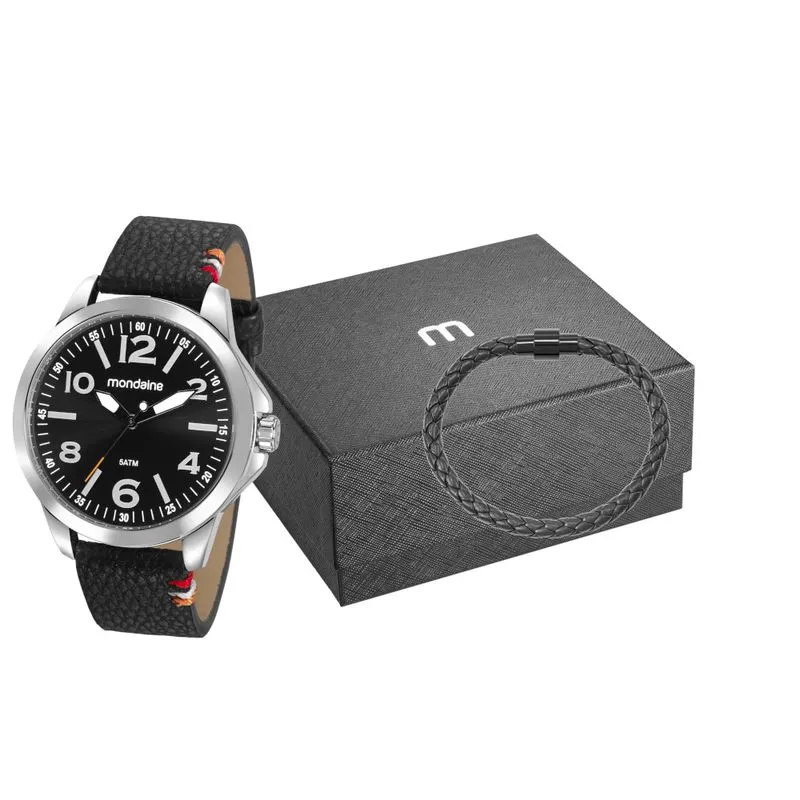 Kit Relógio Masculino Casual Preto