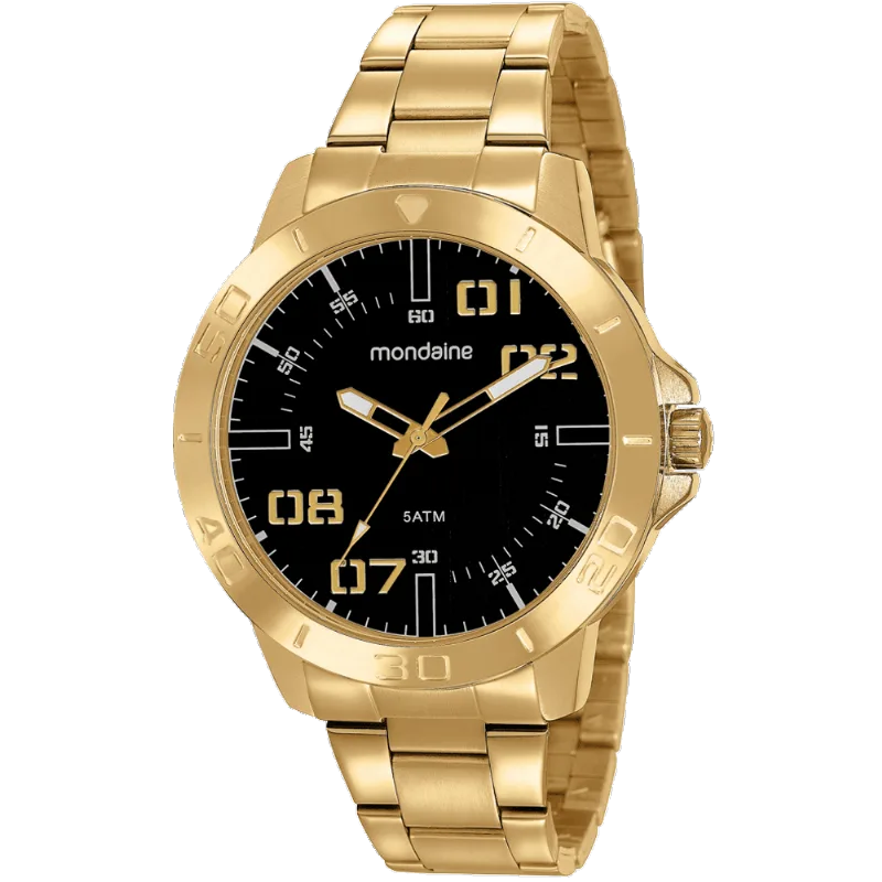 Relógio Masculino Casual Calendário Dourado
