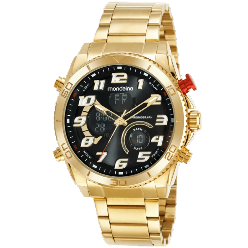 Relógio Masculino Anadigi Esportivo Dourado