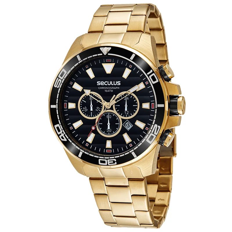 Relógio Masculino em Aço Cronógrafo Dourado
