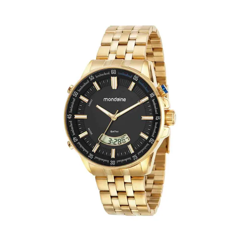 Relógio Masculino Anadigi Casual Dourado