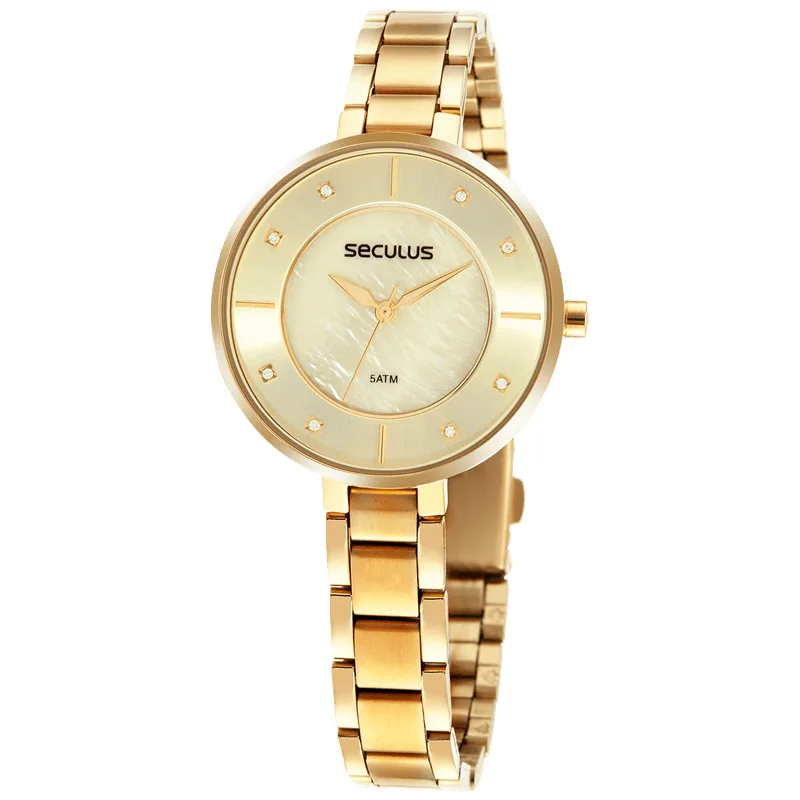 Relógio Feminino Casual Madrepérola Dourado