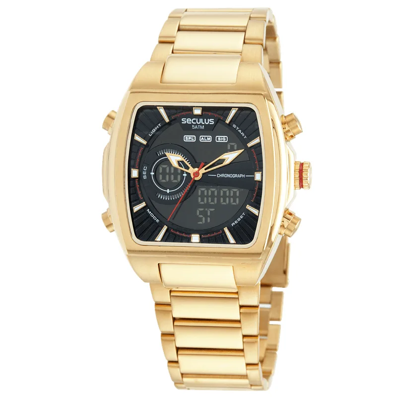 Relógio Masculino Anadigi Quadrado Dourado