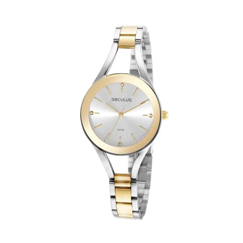 Relógio Feminino Casual Cristais Bicolor