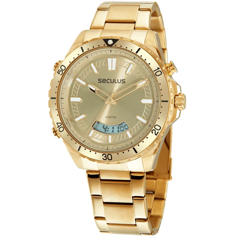 Relógio Masculino Anadigi Esportivo Dourado