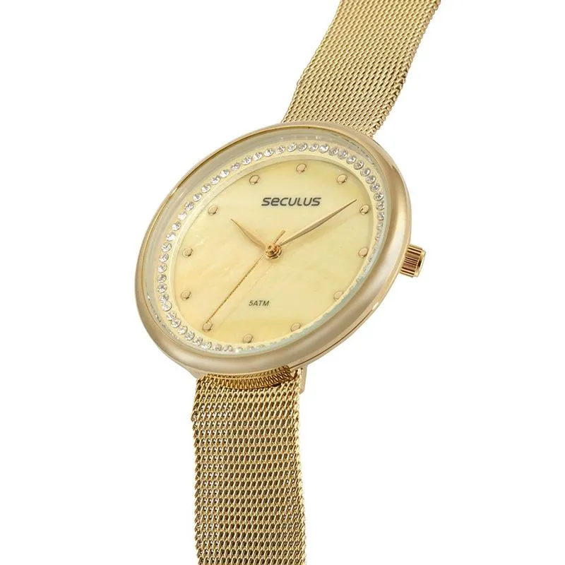 Relogio De Pulso Feminino Dourado 77152lpsvds1 - Seculus