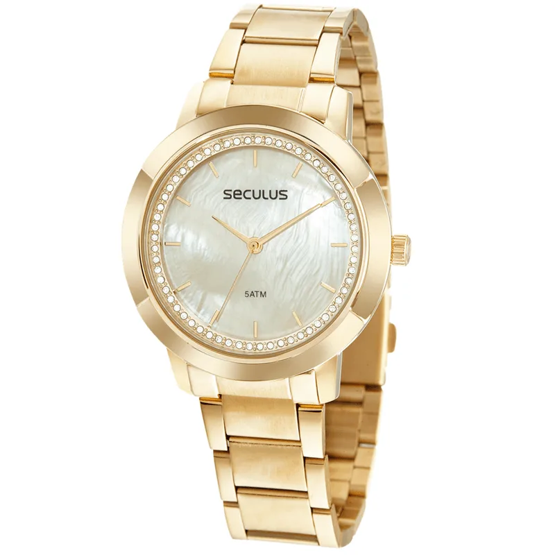Relógio Feminino Seculus Analógico Aço Dourado Visor Madrepérola 77147LPSVDS1 RELOGIO SECULUS 77147LPSVDS1