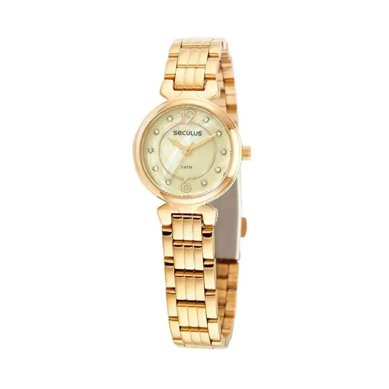 Relógio Feminino Analógico Seculus Madrepérola 23709LPSVDS1 Dourado