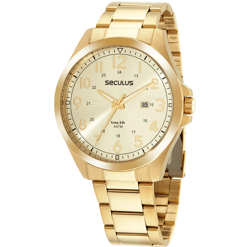 Relógio Masculino Calendário Casual Dourado
