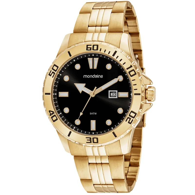 Relógio Masculino Calendário Casual Dourado