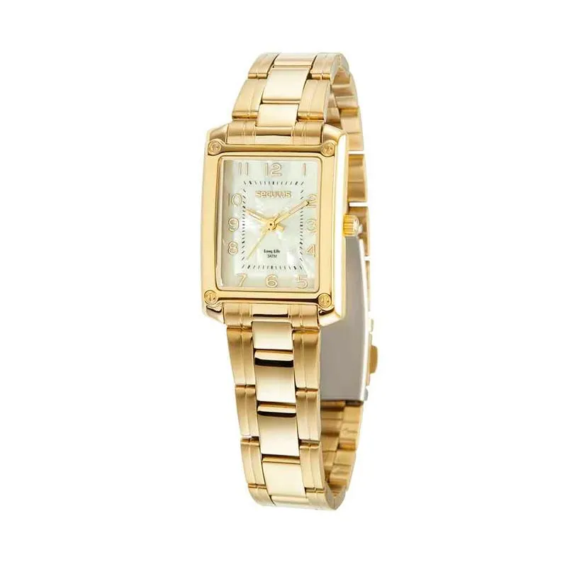 Relógio Feminino Quadrado Madrepérola Dourado
