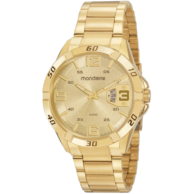 Relógio Masculino Calendário Casual Dourado