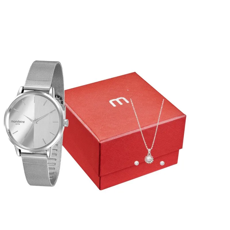 Kit Relógio Feminino Minimalista Prata Com Semijoias
