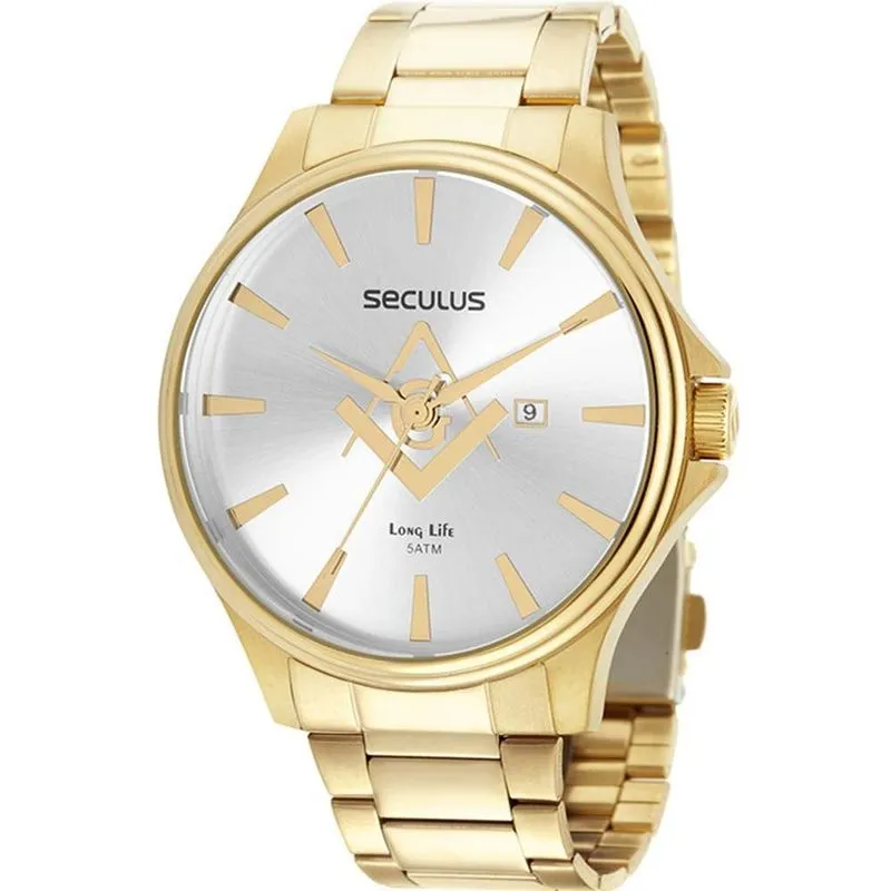 Relógio Seculus 44116GPSVDA1 Dourado Maçonaria Maçom Aço