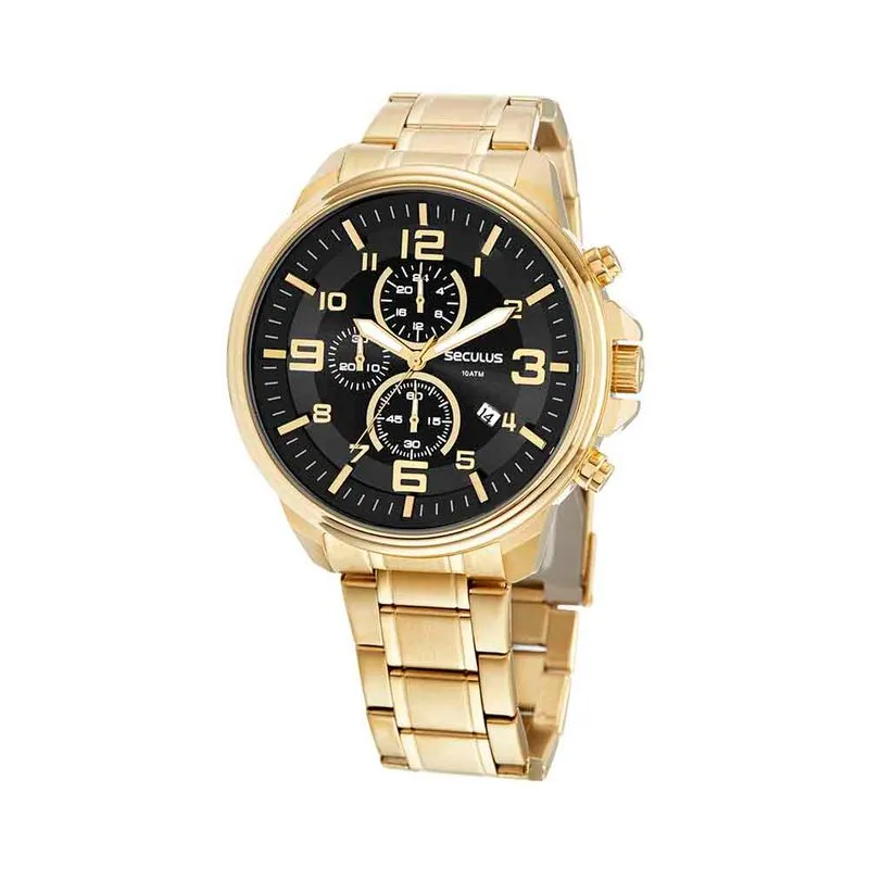 Relógio Masculino Cronógrafo Casual Dourado