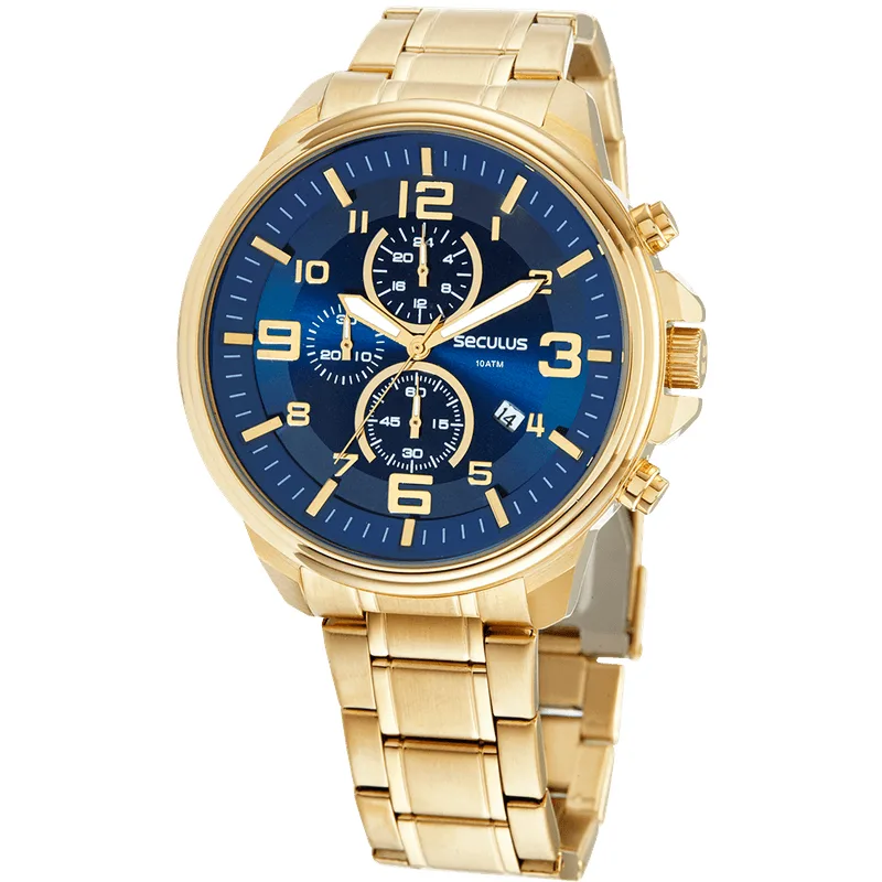 Relógio Masculino Cronógrafo 3D Dourado