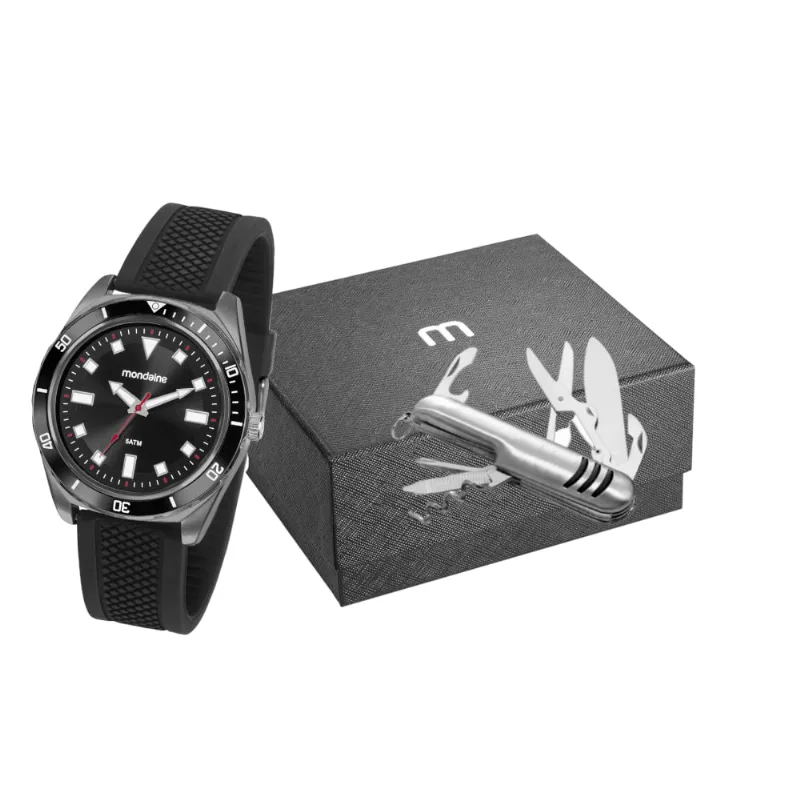 Kit Relógio Masculino Preto com Canivete