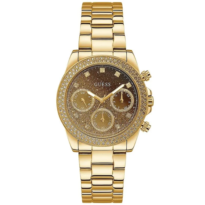 Relógio guess feminino dourado strass analógico GW0483L2