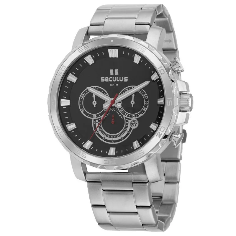Relógio Masculino Cronógrafo Casual em Aço Inox com LED Prata Séculus 5CM