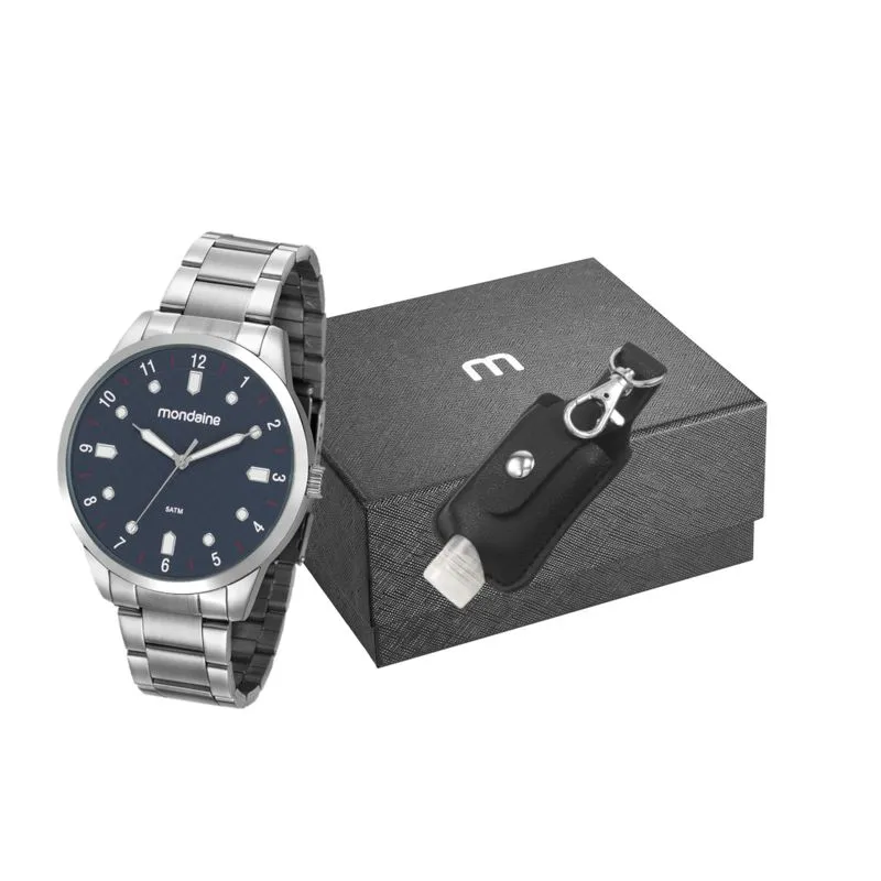 Kit Relógio Masculino Casual Prata