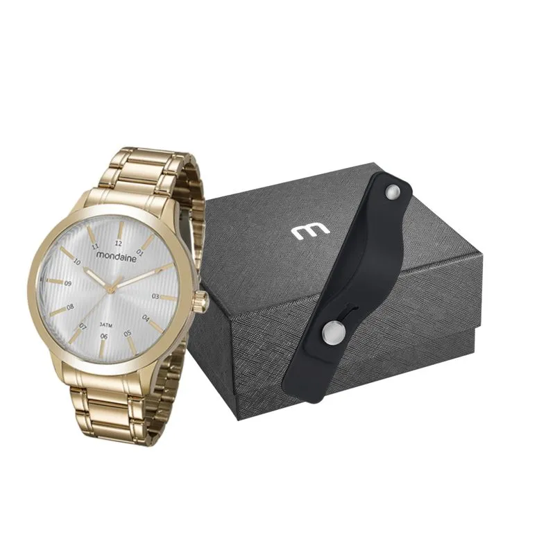 Kit Relógio Masculino Minimalista Dourado
