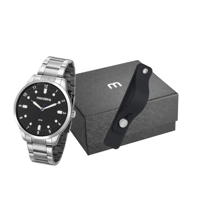 Kit Relógio Masculino Casual Prata