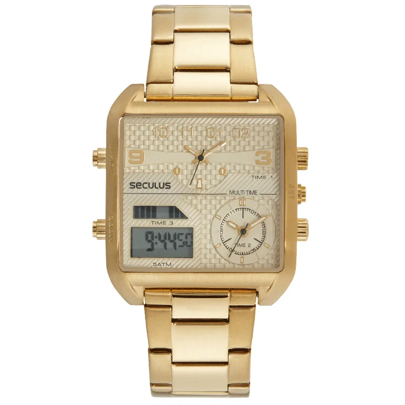 Relógio Masculino Anadigi Aço Dourado