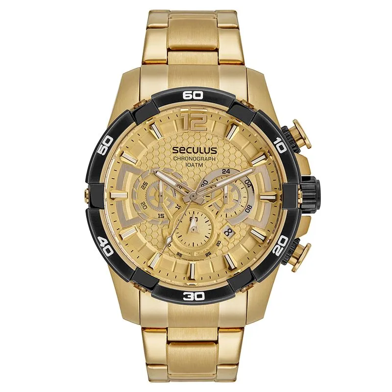 Relógio Masculino Cronógrafo Aço Dourado