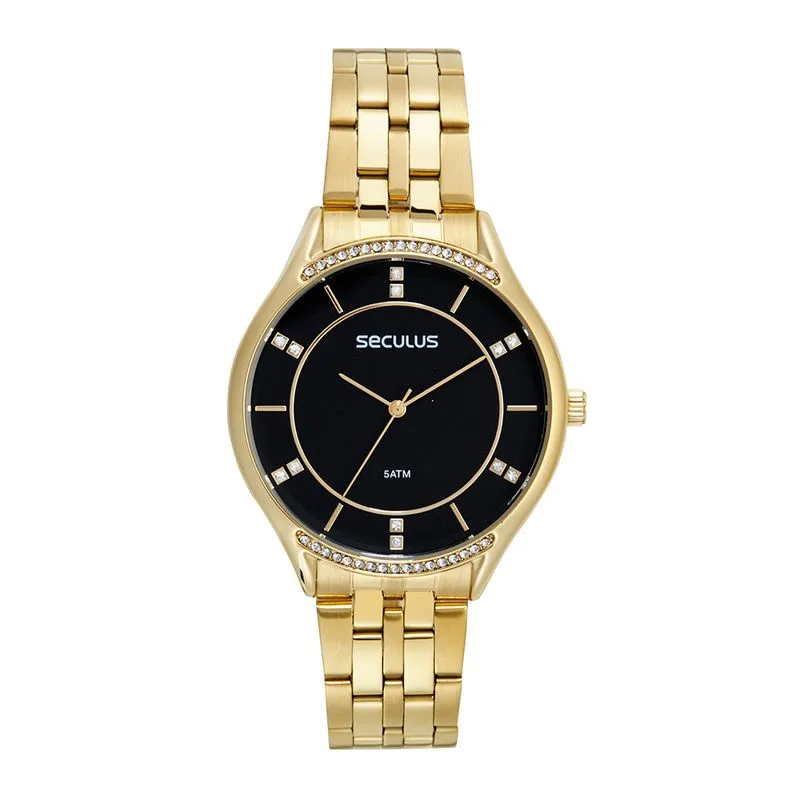 Relógio Feminino Casual Cristais Dourado