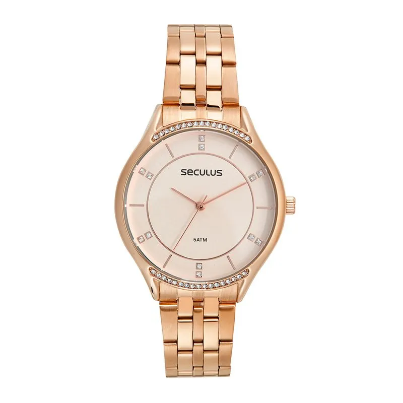 Relógio Feminino Casual Cristais Rosé